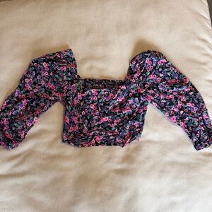 Zara Black Floral Puff Sleeve Blouse